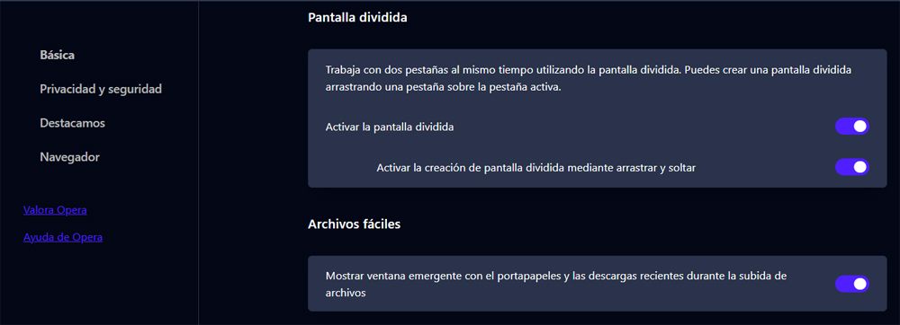 pantalla dividida opera
