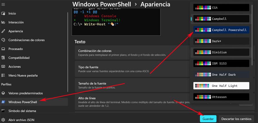 Función para cambiar el color de fondo de la herramienta PowerShell de Windows 11.