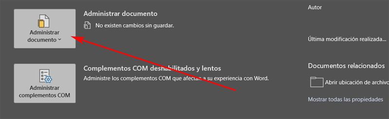 Administrar un documento para recuperarlo en Word.