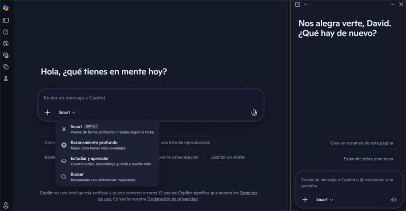Asistente Copilot en funcionamiento en el navegador Microsoft Edge.