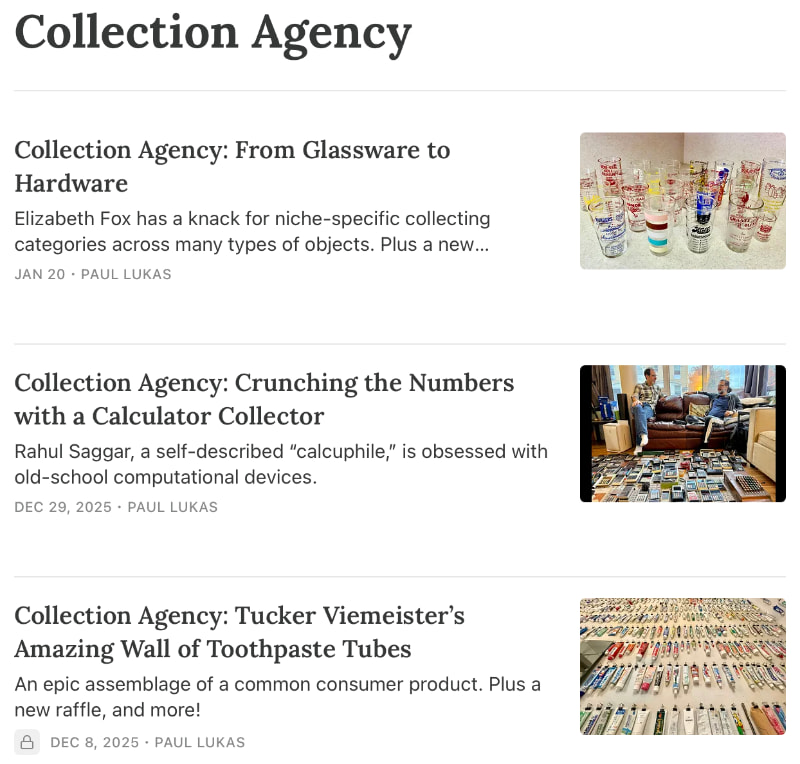 Collection Agency, una interesante serie de artículos acerca de gente que colecciona cosas, algunas de ellas muy peculiares (las cosas, no las personas)