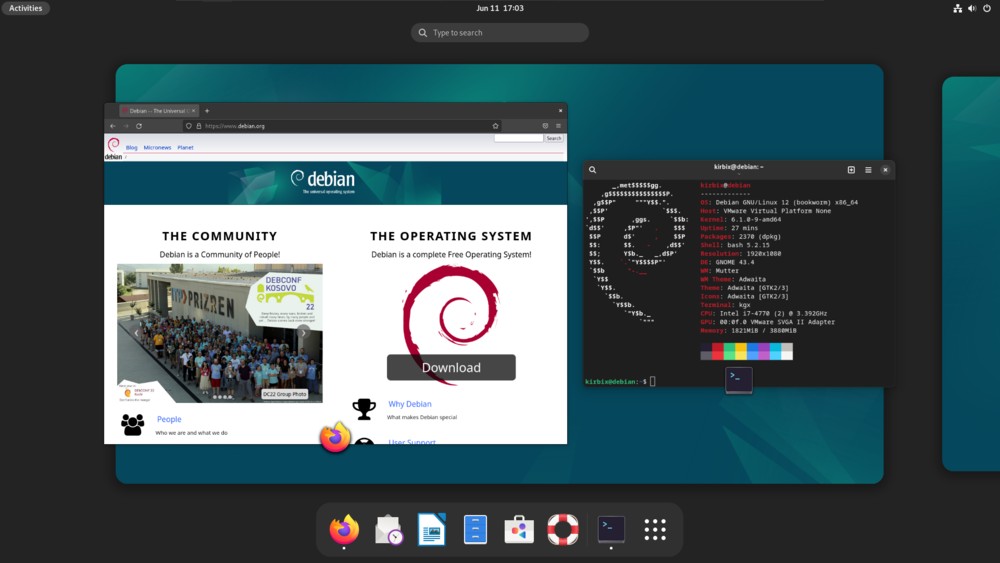Interfaz de escritorio de la distro Linux de Debian