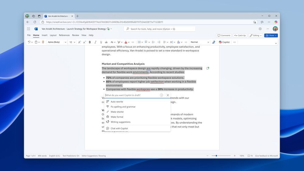 Menú de acciones word online