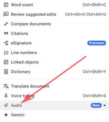 Función para escuchar audio de los documentos en el menú de Docs.