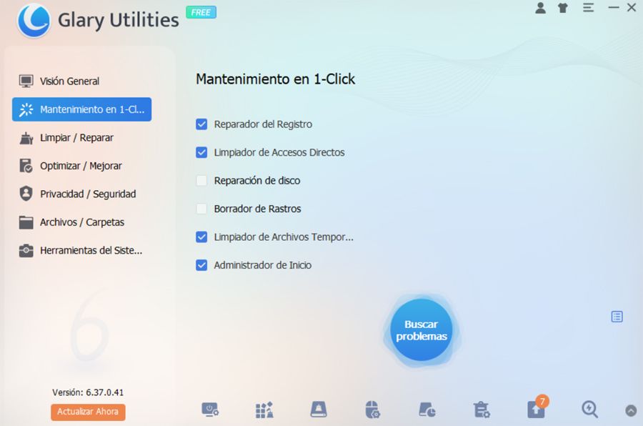 Herramienta Mantenimiento en un clic de Glary Utilities.