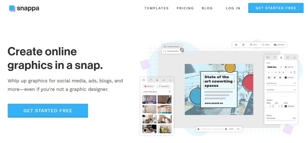 Interfaz inicial de Snappa la web de diseño.