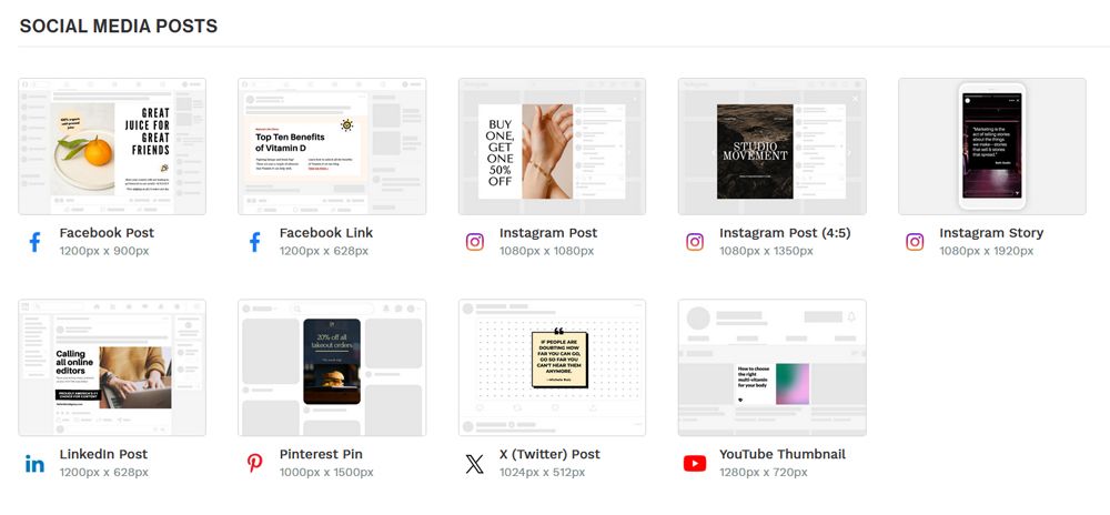 Plantillas para diversas redes sociales de Snappa.