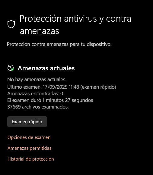 Ejecutar examen rápido en el antivirus integrado en el sistema, Windows Defender.