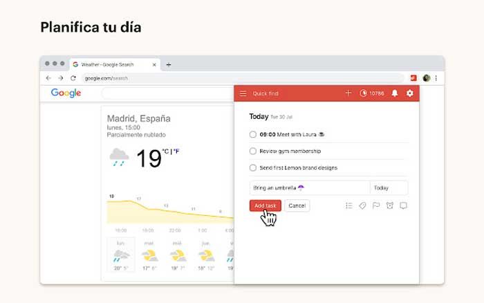 Aplicación de organización Todoist para Google Chrome.