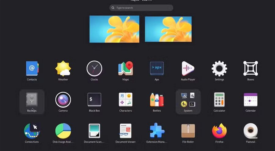 Conjunto de aplicaciones preinstaladas en el Linux Vanilla OS.