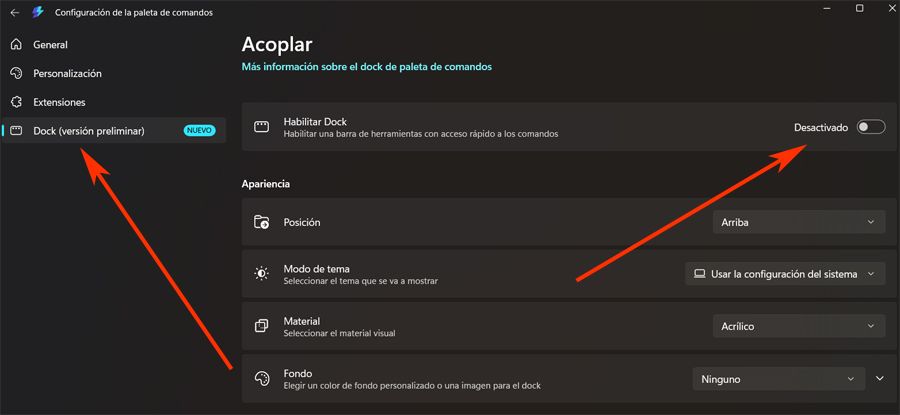 Activar Dock PowerToys Windows