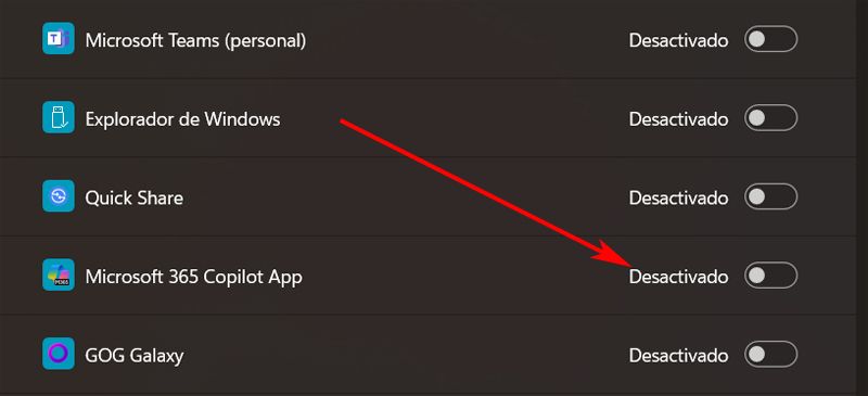 App Configuracion de Windows para desactivar el asistente Copilot.