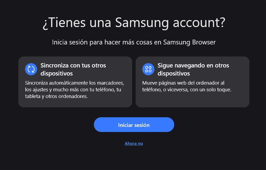 Crear cuenta en el navegador Samsung Browser.