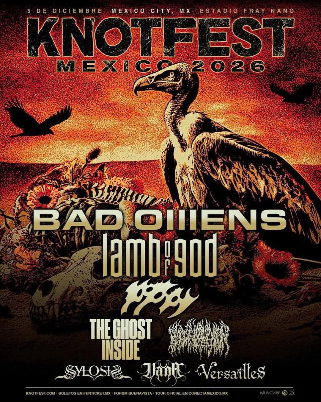 Knotfest México 2026 anuncia su lineup con Bad Omens y Lamb of God en el Estadio Fray Nano