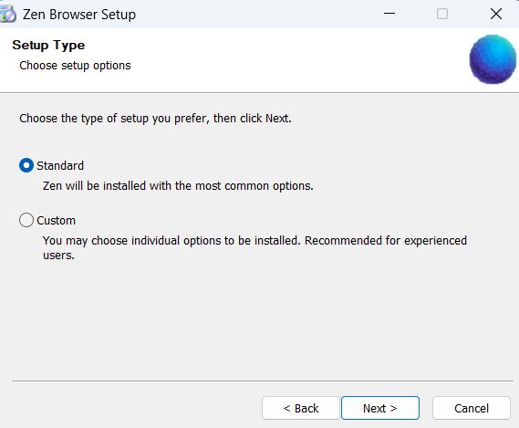 Instalación personalizada de Zen Browser.