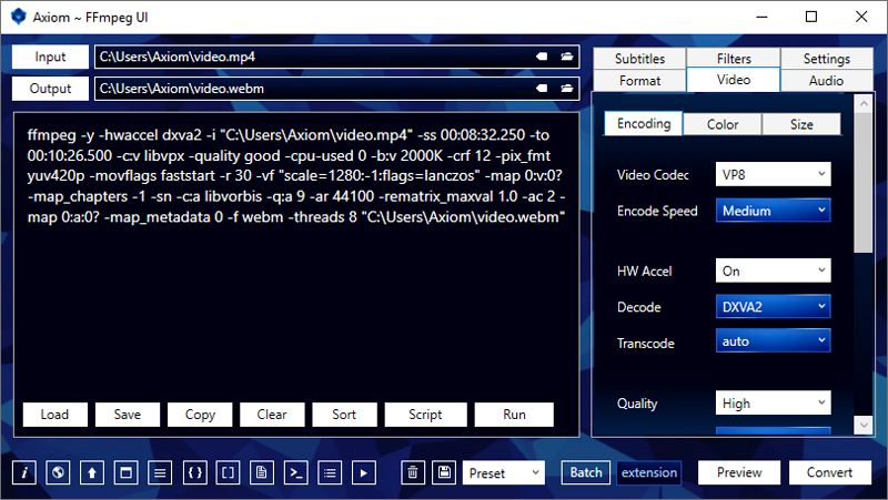 Interfaz Axion para la aplicación FFmpeg.