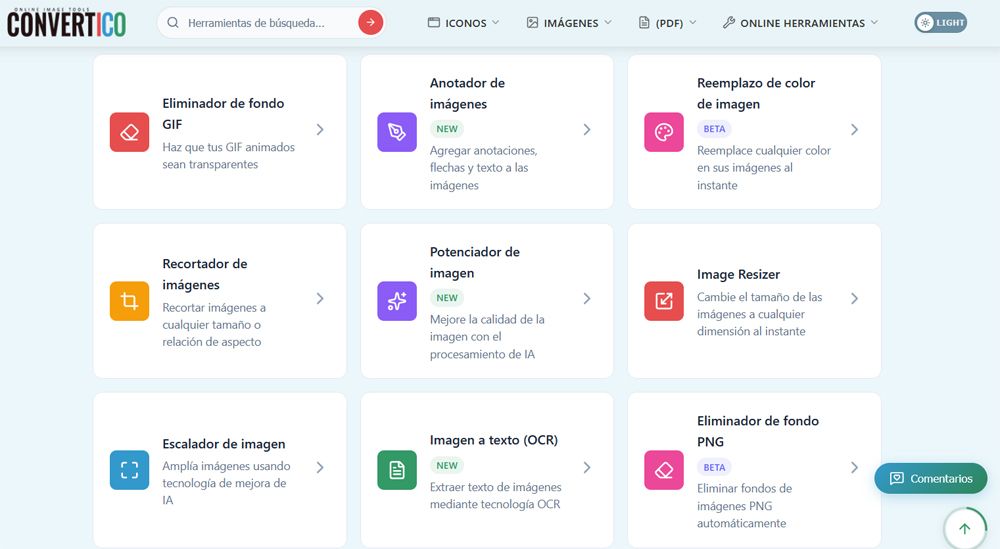 Interfaz principal editor fotos Convertico