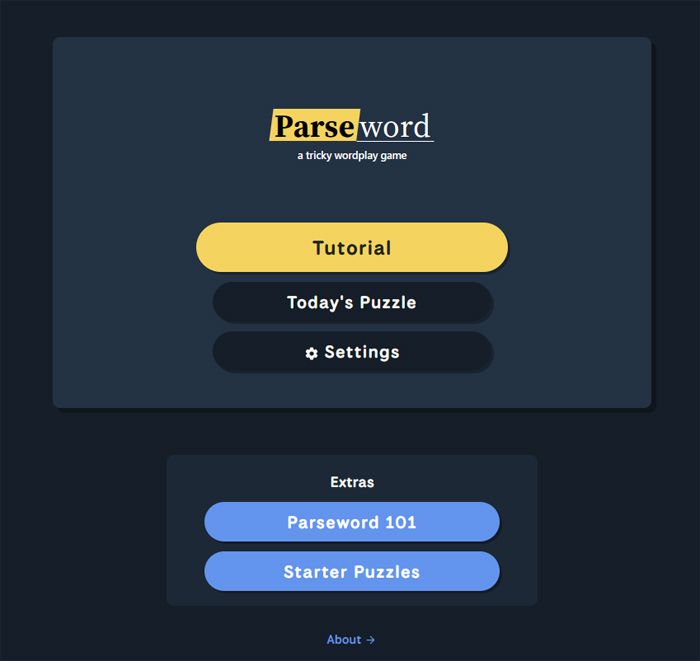 Interfaz principal juego Parseword.