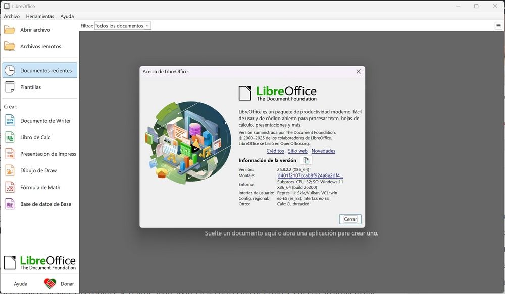 Nueva versión de la suite LibreOffice 25.8.2.