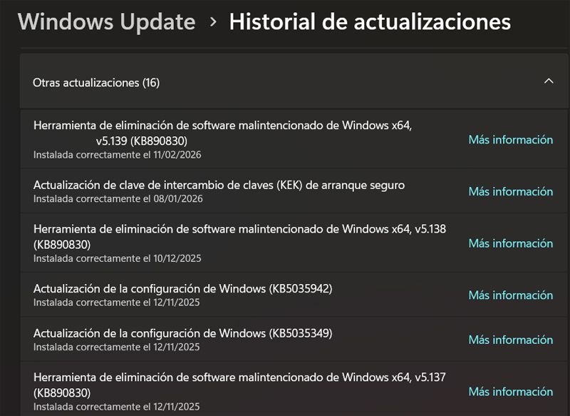 Otras actualizaciones que llegan en Windows Update.