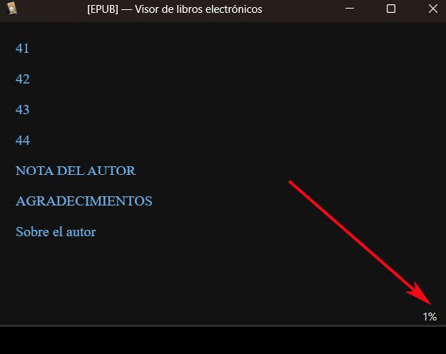 Progreso de lectura en el visor de libros de Calibre.