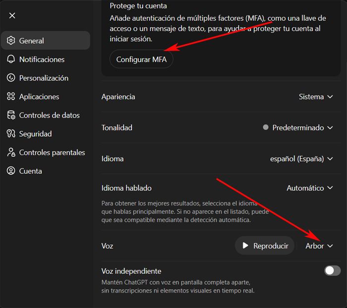 Ventana de configuración de asistente ChatGPT.