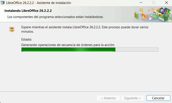 Ventana de instalación de LibreOffice.