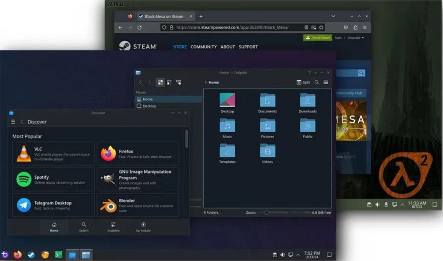 Interfaz con algunas ventanas en ejecución de la distro Linux Bazzite.