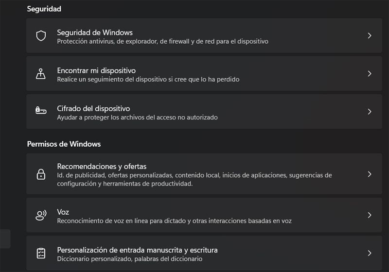 App Configuración Privacidad Windows.