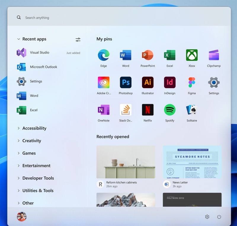 Cuarto prototipo de menú de Inicio.