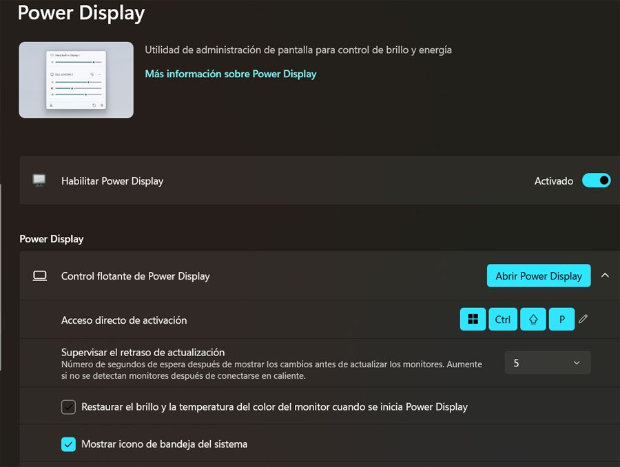 Función Power Display de PowerToys.