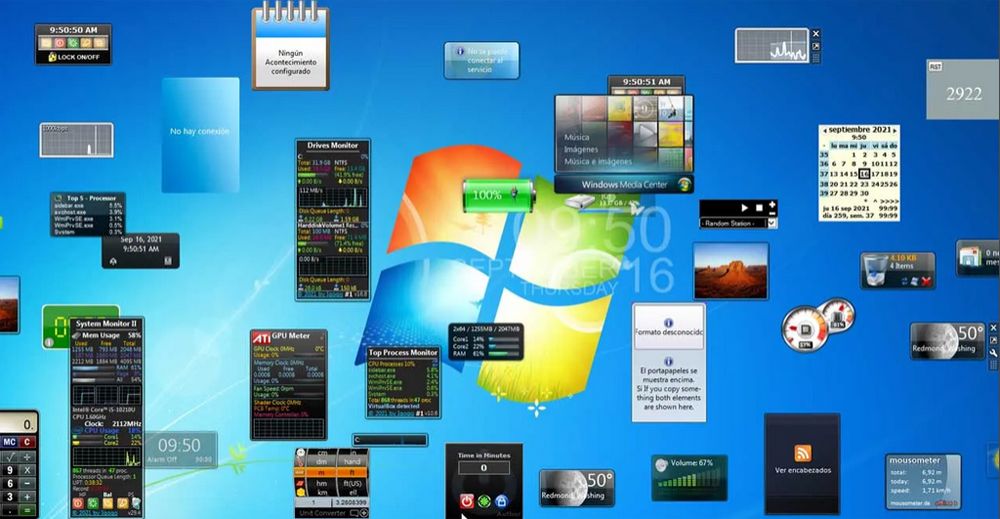 Interfaz del sistema operativo Windows Vista repleta de widgets.