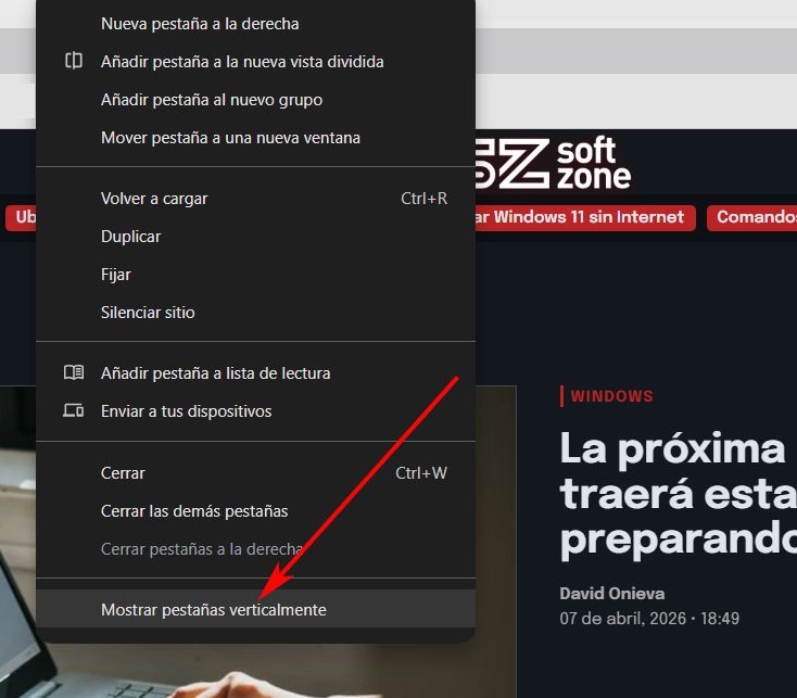 Opción de las pestañas verticales de Chrome.
