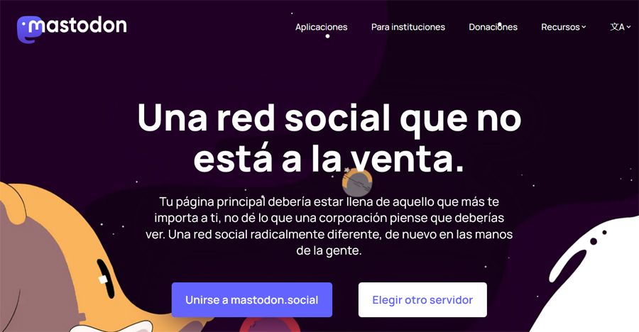 Pantalla inicial de la red social Mastodon