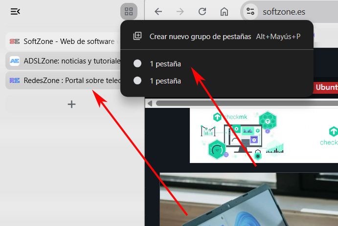 Pestañas verticales Chrome uso de grupos.