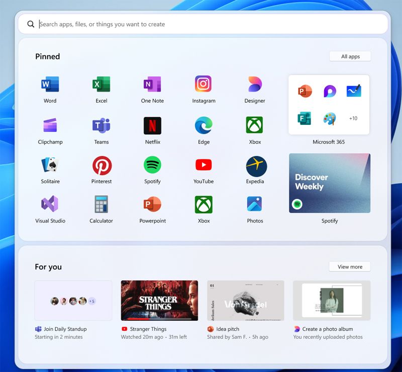 Segundo prototipo de menú de Inicio.