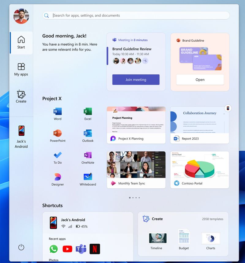 Tercer prototipo de menú de Inicio.