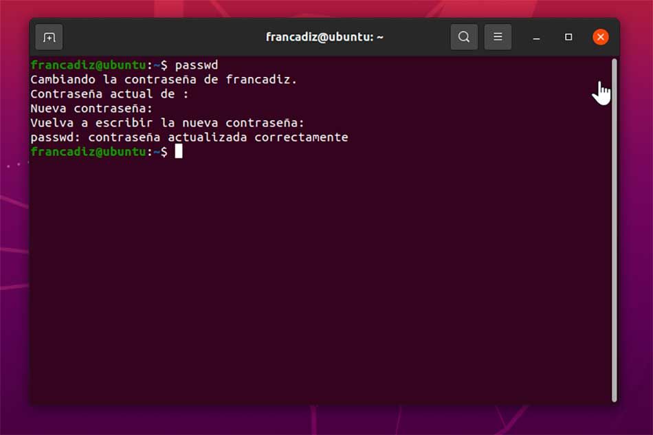 Terminal de Linux cambiar contraseña de usuario