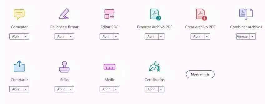 Interfaz principal de Adobe Reader.