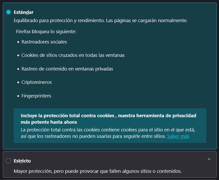 Funciones de privacidad de Firefox.