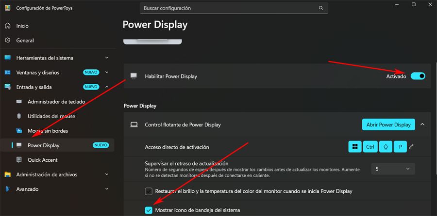 Activar la herramienta Power Display en PowerToys.