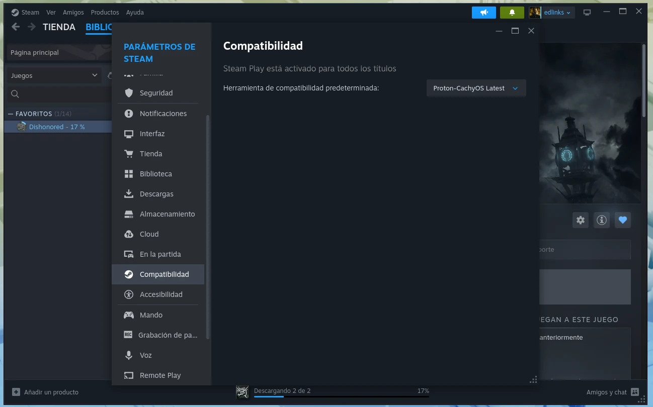 Configurando el Proton de CachyOS en el cliente de Steam