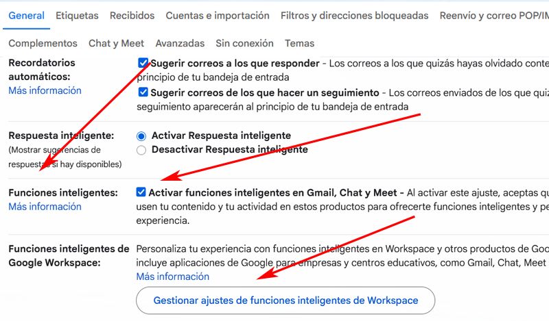 Desactivar funciones IA de Gmail.