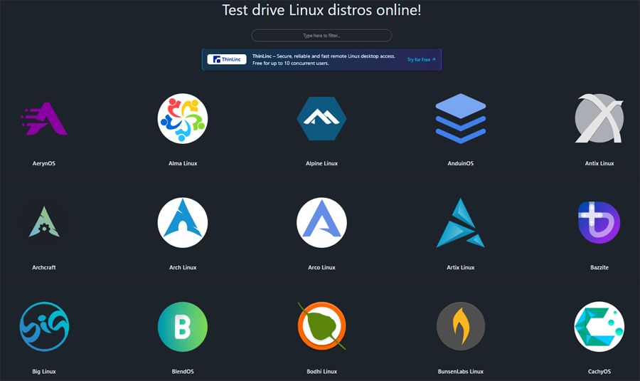 Ejemplos distros Linux probar DistroSea.