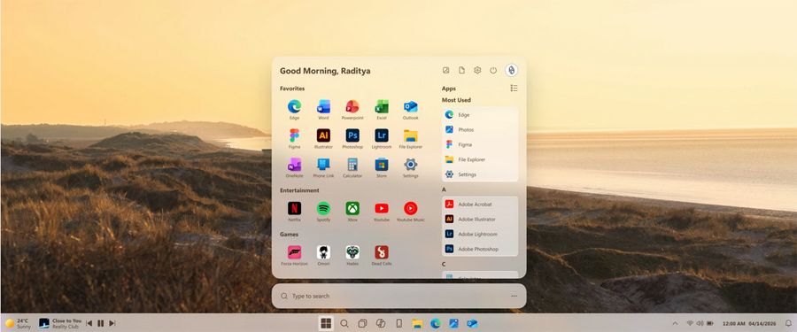 Interfaz principal concepto Windows 11.