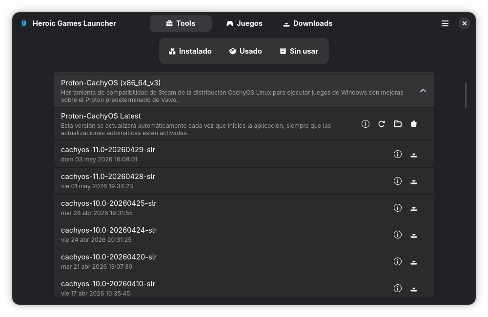 Proton de CachyOS instalado mediante ProtonPlus