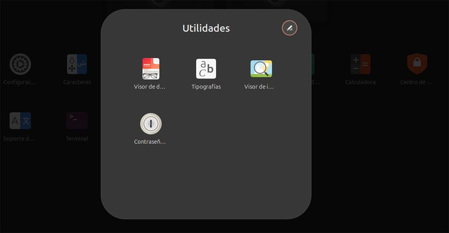 Ventana de utilidades instaladas de Ubuntu.