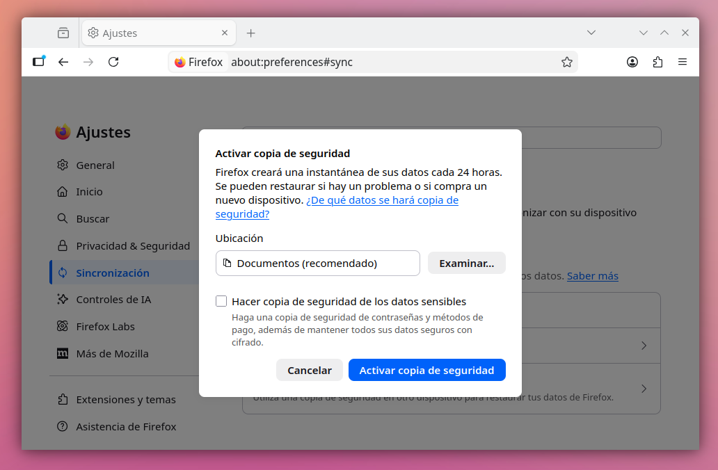 Cómo hacer una copia de seguridad local de Firefox