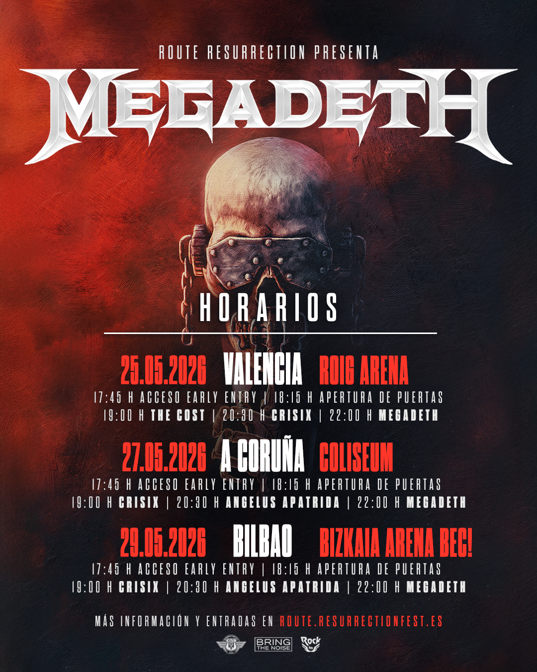 Disponibles los horarios de la gira de MEGADETH por ESPAÑA