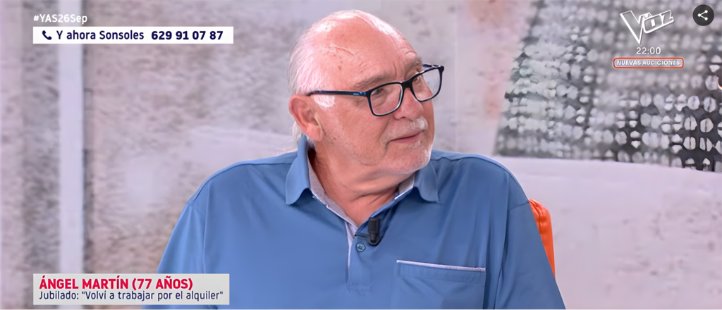 Ángel, jubilado: «Me quedaba una pensión de 850 euros y me hice autónomo. Gano unos 3.500 euros al mes. Si tuviera una pensión para poder vivir en un apartamento chiquitito, tendría suficiente»